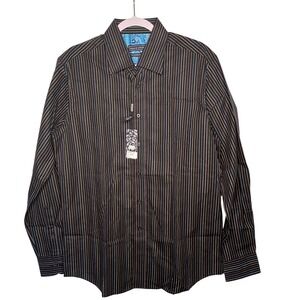 NWT David Smith Mens L Egyptian Cotton Paisley Flip Cuff Stripe Dandy Peacocking